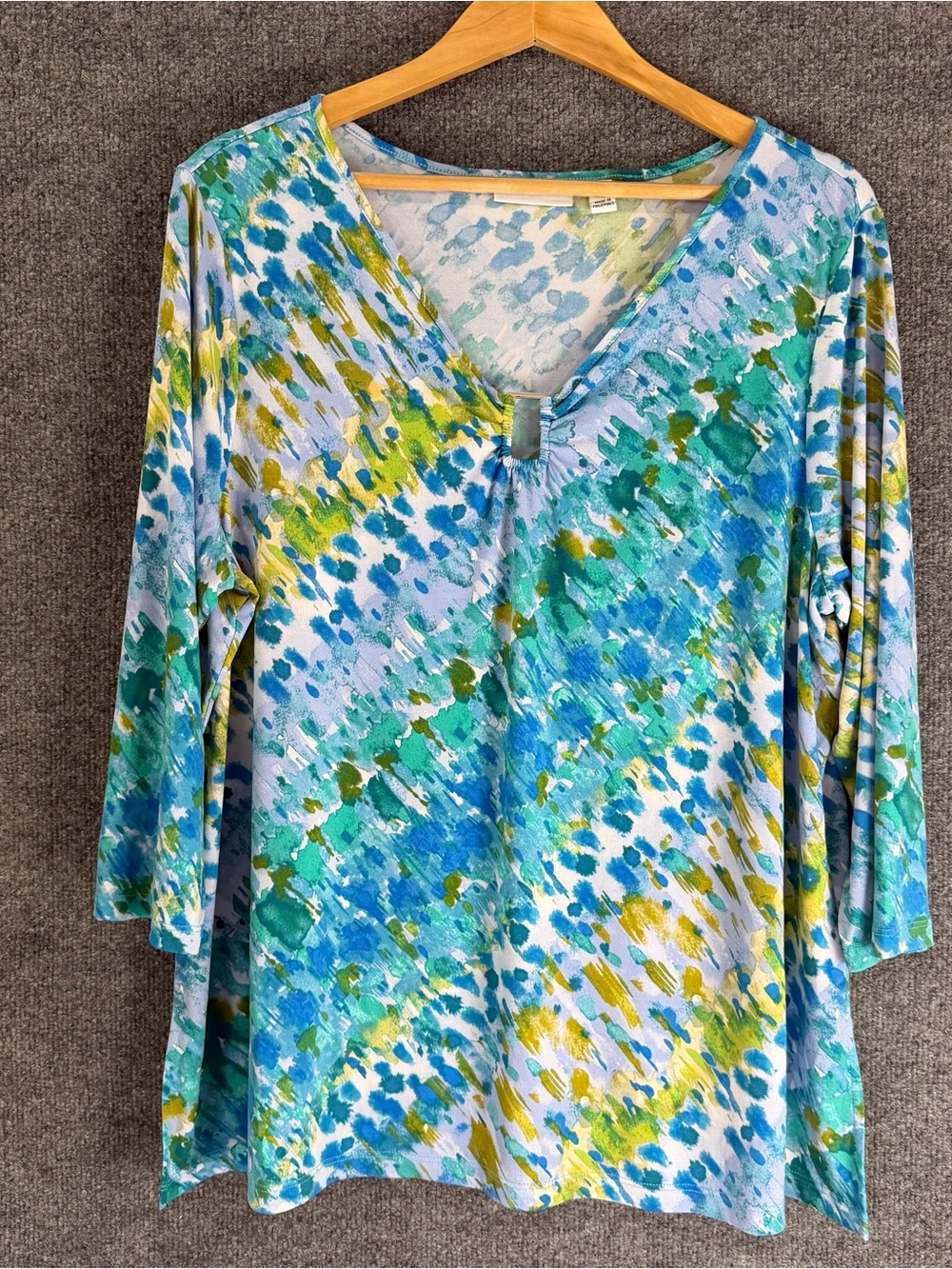 Susan Graver Womens Liquid Knit Artsy Tunic Size XL Petite 3/4 Sleeve Stretch